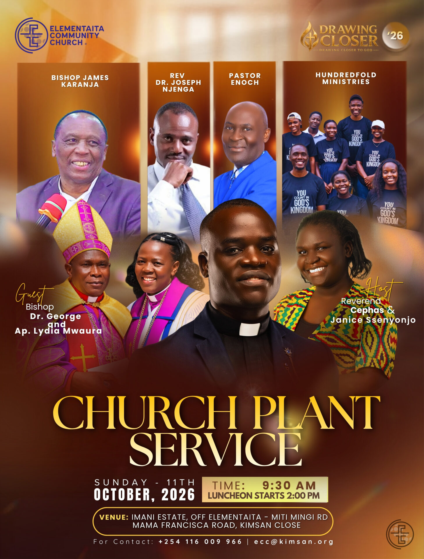 ECC Grand Launch Church Plant Service poster for Sunday 11 October 2026 at Imani Estate, Kimsan Close